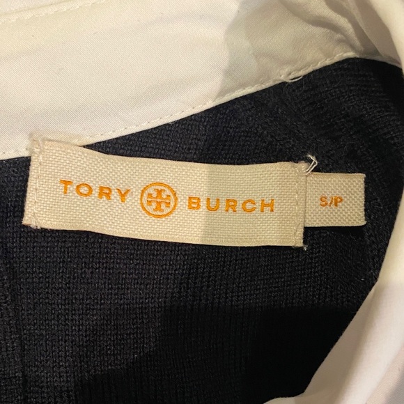 Tory Burch Navy Merino Peter Pan Collar Embroidered Sweater Office Petite S - Picture 14 of 16